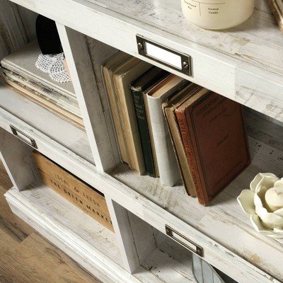 Elegant White Plank Wood Bookcase with 10 Cubbies and ID Labels