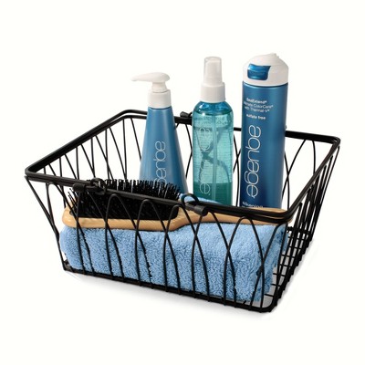 Medium Black Steel Rectangular Wire Basket with Handles