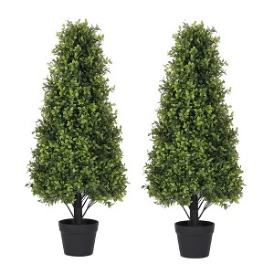 poetree 2.5/3/4 FT Artificial Boxwood Topiary Tree Potted Fake Tree Indoor & Outdoor Faux Plants Decor - 1 of 4