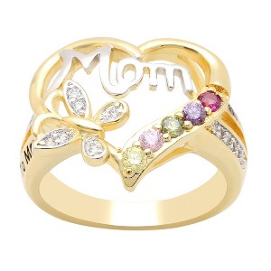 Mom Heart Ring Cz Gold Plated Engraved to Mom With Love Womens Ginger Lyne Collection - 1 of 4