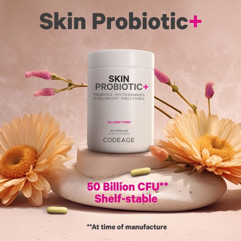 Codeage Skin Probiotics 50 Billion CFU + Prebiotics Supplement for Men & Women - 60ct, 4 of 12
