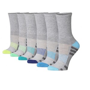 Tipi Toe Womens 6 Pack Gray/Contrast Toe Colors Patterned Athletic Calf Socks for Running & Sports Activities - 1 of 2