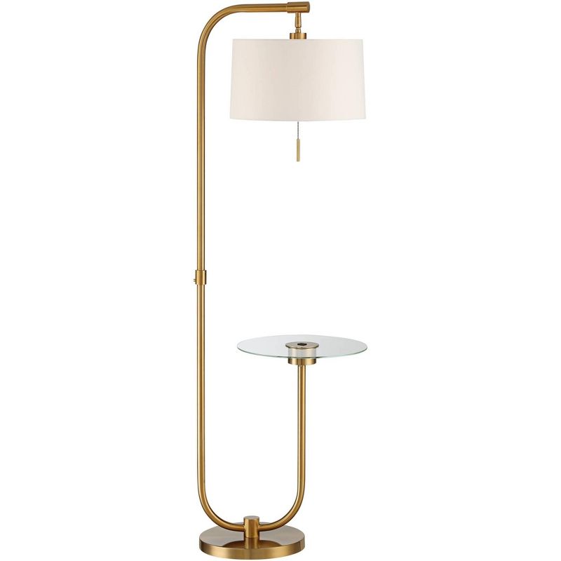 Possini Euro Design Volta Modern Floor Lamp with Tray Table 66" Tall Brass USB Charging Port White Drum Shade for Living Room Bedroom Office House, 1 of 10