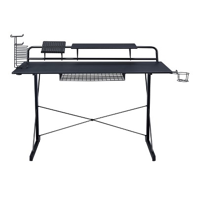 Black Carbon Fiber Gaming Desk with Drawer and Cup Holder