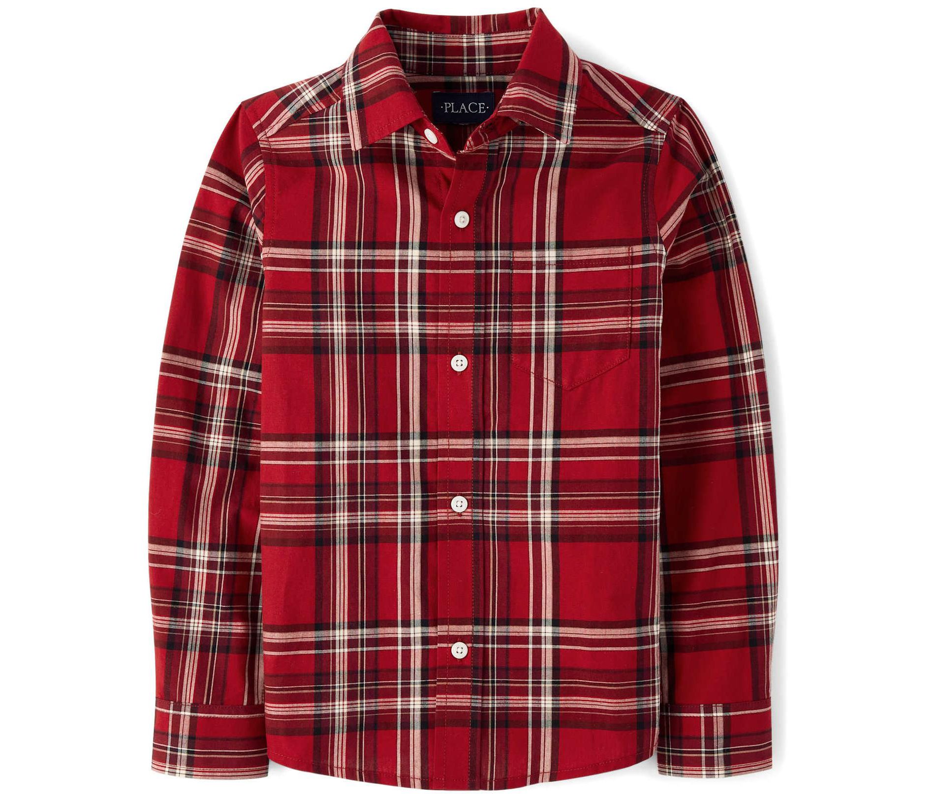 The Children's Place Boys Christmas Long Sleeve Plaid Poplin Button Up Shirt