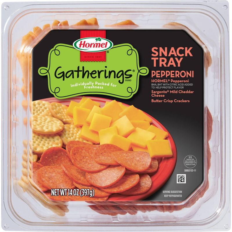 Hormel Gatherings Pepperoni, Cheddar Cheese &#38; Crackers Snack Tray - 14oz, 1 of 9