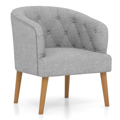 Tangkula 1PC/2PCS Upholstered Tub Chair w/ Solid Rubber Wood Legs Linen-like Fabric & Button Tufted Design Built-in Springs