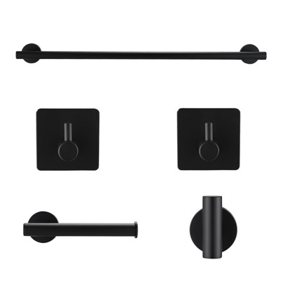DOMETOUR 5-Piece Matte Black Bathroom Hardware Set - Includes Towel Bar, Toilet Paper Holder, 3 Towel Hooks, SUS304 Stainless Steel