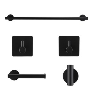 DOMETOUR 5-Piece Matte Black Bathroom Hardware Set - Includes Towel Bar, Toilet Paper Holder, 3 Towel Hooks, SUS304 Stainless Steel - 1 of 4