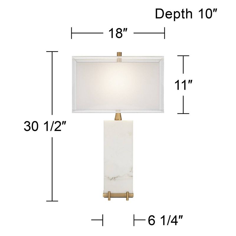 Possini Euro Design Jules Modern Table Lamp 30 1/2" Tall White Faux Marble Rectangular Double Shade for Bedroom Living Room Bedside Nightstand Office, 4 of 10