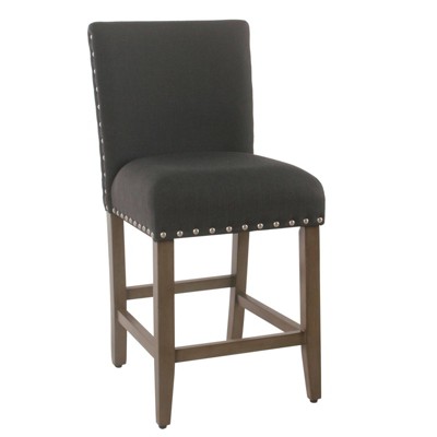 Fabric Upholstered Wooden Counter Height Barstool with Nailhead Trim Accent Black - Benzara