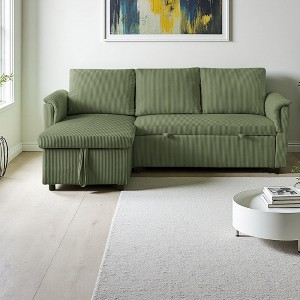 Corduroy L-Shaped Sectional Sofa, Tufted Upholstered Convertible Sleeper - 1 of 4