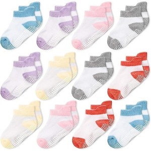 Cozyway Non-Slip Ankle Style Socks with Grippers, 12 Pack for Baby Boys and Girls, Mixed Colored, 3-5 Years - 1 of 4