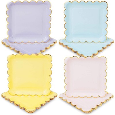 Sparkle and Bash 48-Pack Pastel Gold Square Disposable Paper Dinner Plates Scalloped Edge, Party Supplies 9"