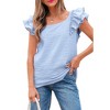 Amaryllis Women’s Ruffle Sleeve Back Bow Textured Woven Top Square Neckline Feminine Fit Soft Lightweight Blouse - 3 of 4