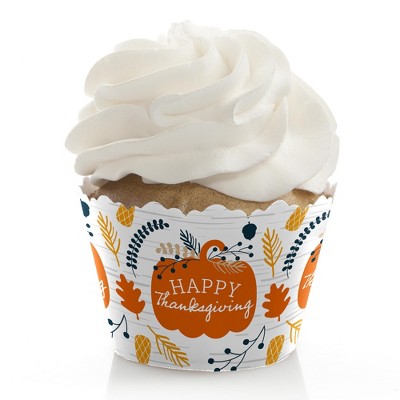 Big Dot of Happiness Happy Thanksgiving - Fall Harvest Party Decorations - Party Cupcake Wrappers - Set of 12