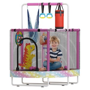 Hooseng 60" Oval Trampoline for Kids, 5 FT Indoor & Outdoor Toddler Trampoline with Safety Enclosure, Adjustable Gymnastics Bar, Swing & Toys - 1 of 4