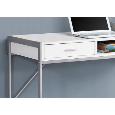 Vynxaria Modern 48" White Laminate Computer Desk with Grey Metal Frame Storage Drawers for Home Office Laptop Work