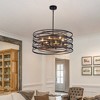 24" Rustic Industrial Pendant Light, 6-Light Black and Walnut Metal Cage Chandelier with Wood Accents for Kitchen Island and Dining Room (No Bulbs) - 4 of 4