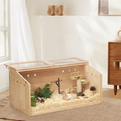 Sandinrayli Wooden Hamster Cage, Large Hamster Habitats Enclosure with Acrylic Window & Openable Top
