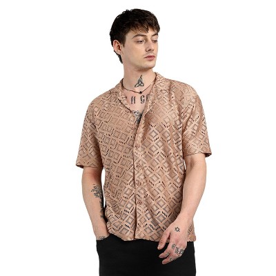 Campus Sutra Men Men's Tan Brown Oversized Rhombus Shirt