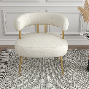SEYNAR Modern Glam Upholstered Comfy Open-Back Accent Vanity chair with Golden Legs,White,27.16''W*25.19''D*27.55''H - 1 of 4