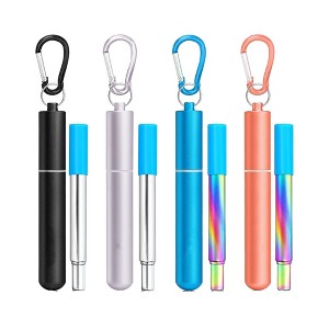 Itopfox 4Packs Reusable Metal Straws with Silicone Tips, Travel Drinking Straws Set Includes Cases, Keychains, Cleaning Brushes, Perfect for Travel - 1 of 4