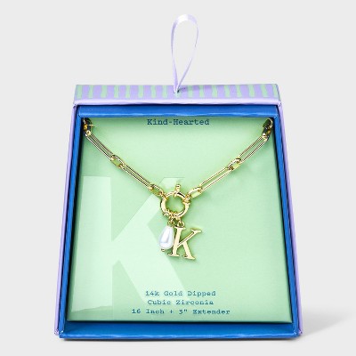 14K Gold Dipped Pearl Charm on Chain Initial Necklace - A New Day Gold
