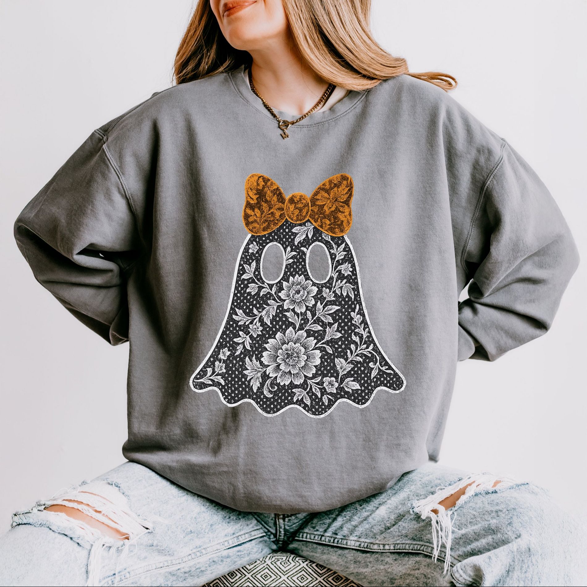 Simply Sage Market Lace Ghost Lightweight Garment Dyed Sweatshirt