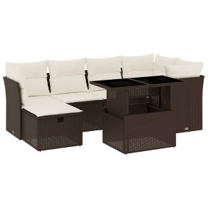 vidaXL 7 Piece Patio Sofa Set with Cushions Brown and Cream Poly Rattan - Without Storage - 1 of 4
