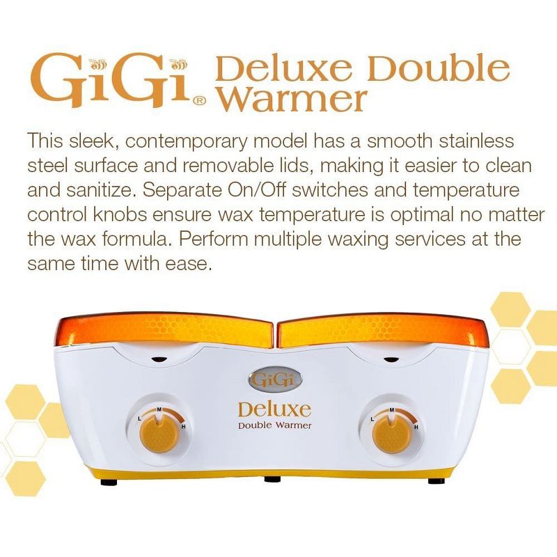 GiGi DELUXE DOUBLE Hair Removal Wax Warmer, 14 oz - For Two Pots & All Day Use - Independent Temperature Settings, 2 of 7