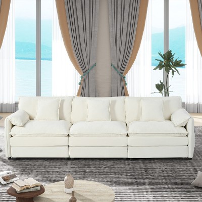 DOMETOUR Oversized Deep 3 Seat Sectional Sofa, Modern Chenille Cloud Couch with 3 Pillows for Living Room Bedroom Apartment Office