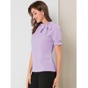 INSPIRE CHIC Women's Bow Tie Neck Solid Color Elastic Cuffs Elegant Office Short Sleeve Blouse - 4 of 4