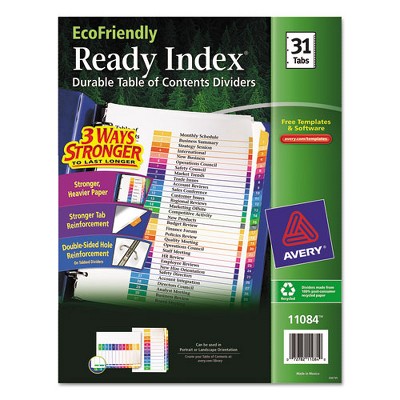 Avery Customizable Table of Contents Ready Index Dividers with Multicolor Tabs, 31-Tab, 1 to 31, 11 x 8.5, White, 1 Set