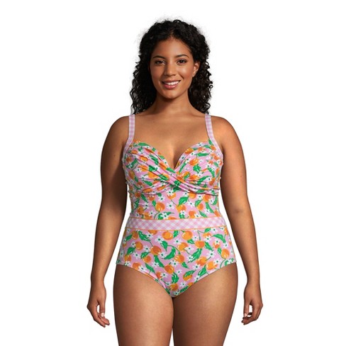 Lands' End Draper James X Lands' End Women's Plus Size Tummy Control  Chlorine Resistant Wrap One Piece Swimsuit - 16w - Wild Blossom Neroli  Flowers : Target