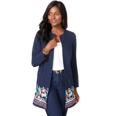 Jessica London Women's Plus Size Embroidered Denim Topper
