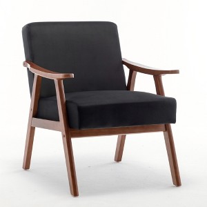 FURNIinspire Accent Chair Mid-Century Modern Chair Living Room Chair With Solid Wood Frame Extra-Thick Backrest, Black, 28.70"*12.80"*24.40" - 1 of 4