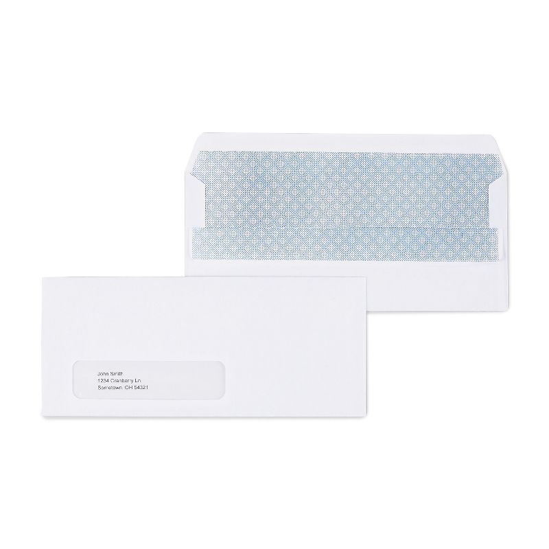 MyOfficeInnovations Self Seal Security Tinted Bus.Envelope 4 1/8" x 9 1/2" White 500/BX 511290, 1 of 5
