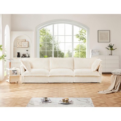 NicBex Couches for Living Room 3 Seater Deep Seat Comfy Sofa Couch Modern Corduroy Upholstered Slipcovered Sofa Couch, Cream