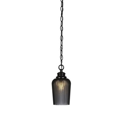 Toltec Lighting Cordova 1 - Light Pendant in  Matte Black with 5" Smoke Textured Shade