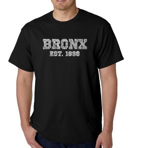 LA Pop Art Men's Word Art T-shirt - POPULAR NEIGHBORHOODS IN BRONX, NY Black 2X Large - 1 of 4