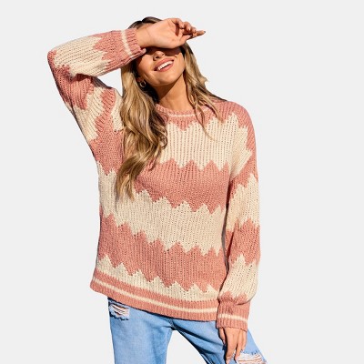 Women's Crochet Knit Puff Sleeves Jacquard Sweater - Cupshe