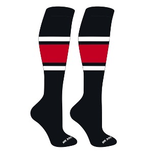 MK Socks Striped OTC Baseball, Softball, Football Socks (B) Black, White, Red - 1 of 3