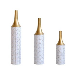 Gulches Floor Metal Vases Decorated White Metal vases Set of 3 gorgeous home decoration large glazed metal vases 24in/28.7in/33.5in height - 1 of 4
