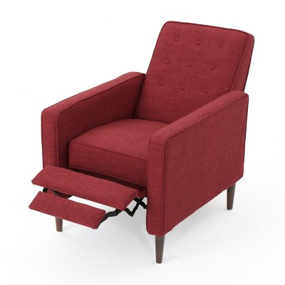 Set of 2 Red Tufted Mid-Century Modern Recliners with Birch Legs