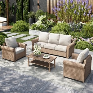 Captiva Designs Luxury Wicker Patio Conversation Sofa Set with Curved Armrests with Cushions - 1 of 4