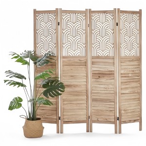GustoWave Wooden 67 in Tall Folding Portable Partition Privacy Screen, Free Assembled 4 Panel - 1 of 4