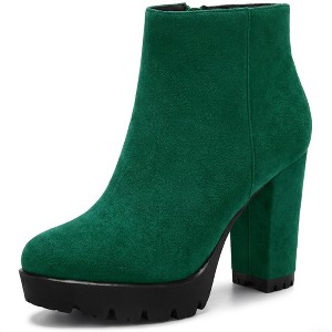 BLISSFUL STEP Faux Leather Block Heel Ankle High Winter Boots 9.5