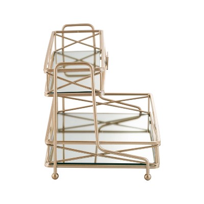 Rose Gold Metal and Glass 2-Tier Vanity Tower