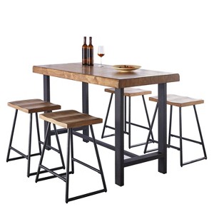 5pc Landon Counter Height Dining Set Golden Brown - Steve Silver Co.: Modern Metal Frame, 4 Stools, No Extension - 1 of 4